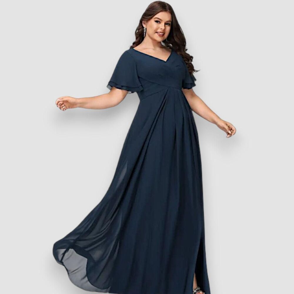 NWT JJ's House Yvonne A-Line Dark Navy Blue Chiffon Formal Evening Dress 18W